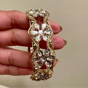 Vintage 1980s Floral Gold Cuff Bangle, Glitter, Small, Petite, Teen Girl’s Gift